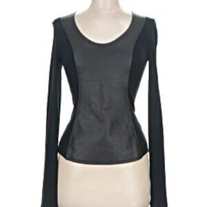 Ilila leather ribbed contrast pullover top